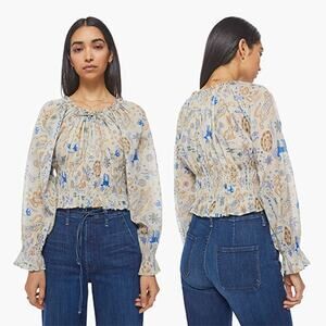 NWT Mother The Long Sleeves Doll Smocked Blouse Top in Face Chalk